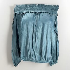 Evereve Size Large Emerald Green Off The Shoulder Ruffle Long Sleeve